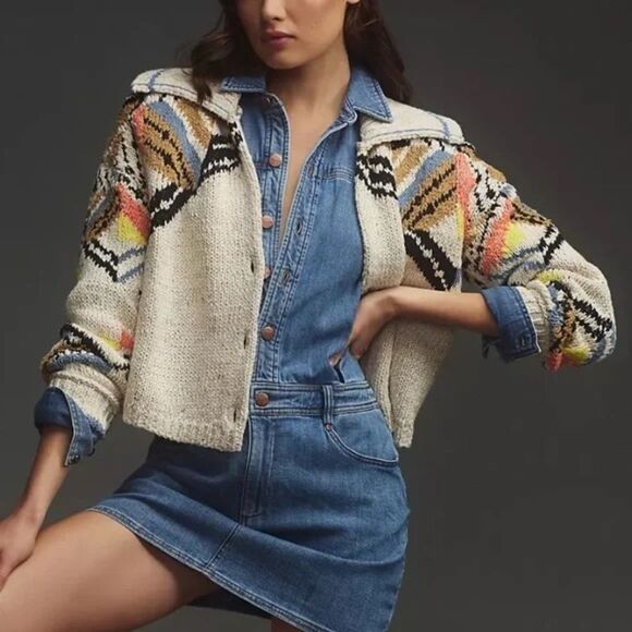 Anthropologie Sweaters - Anthropologie Pilcro Cropped Collared Cardigan Oversized XS